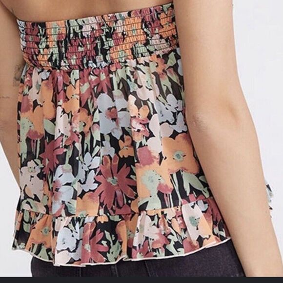 NWT PacSun la hearts floral ruffle mini top size small strapless chiffon - Picture 2 of 9
